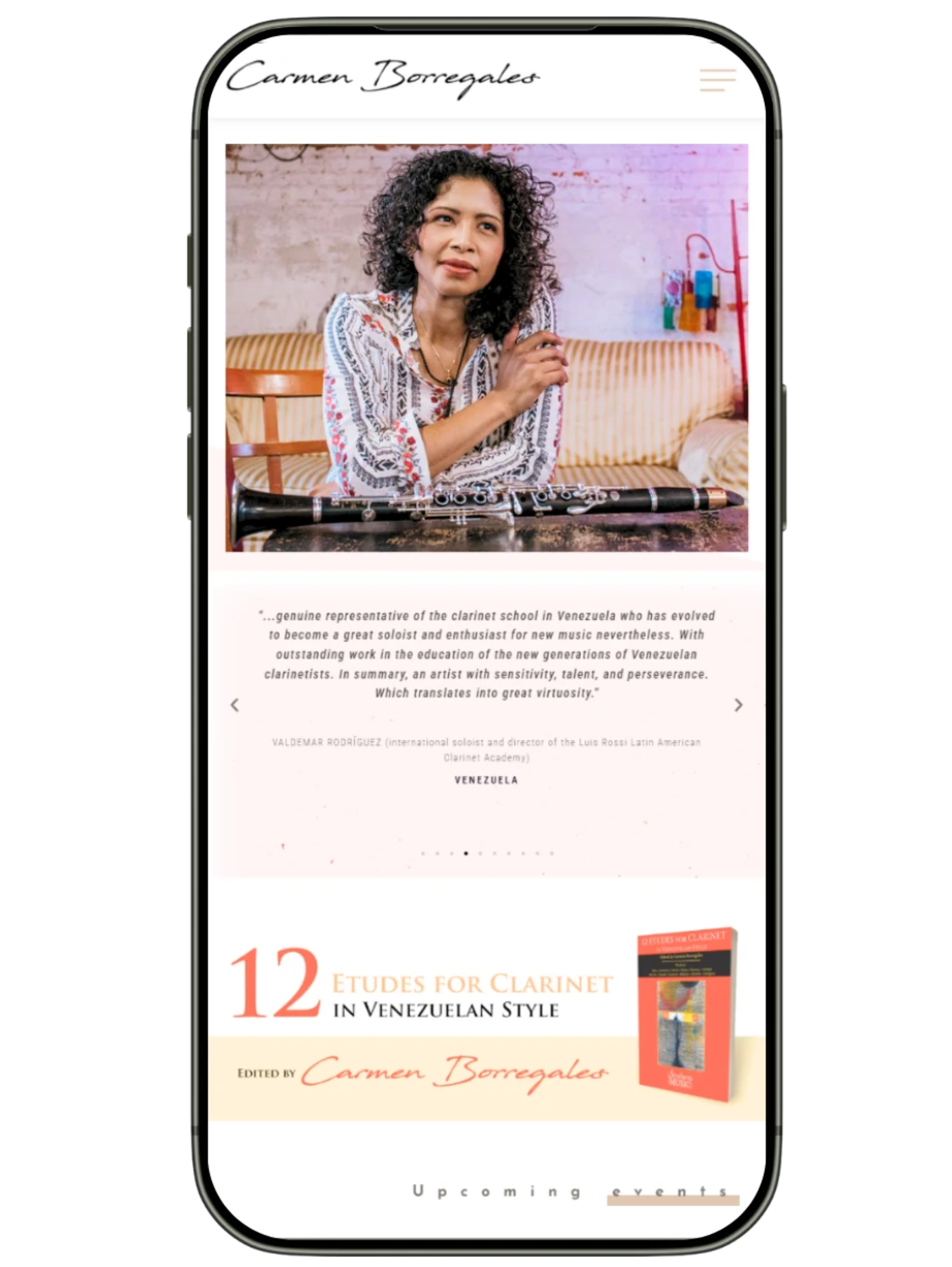 Móvil del sitio web de Carmen Borregales