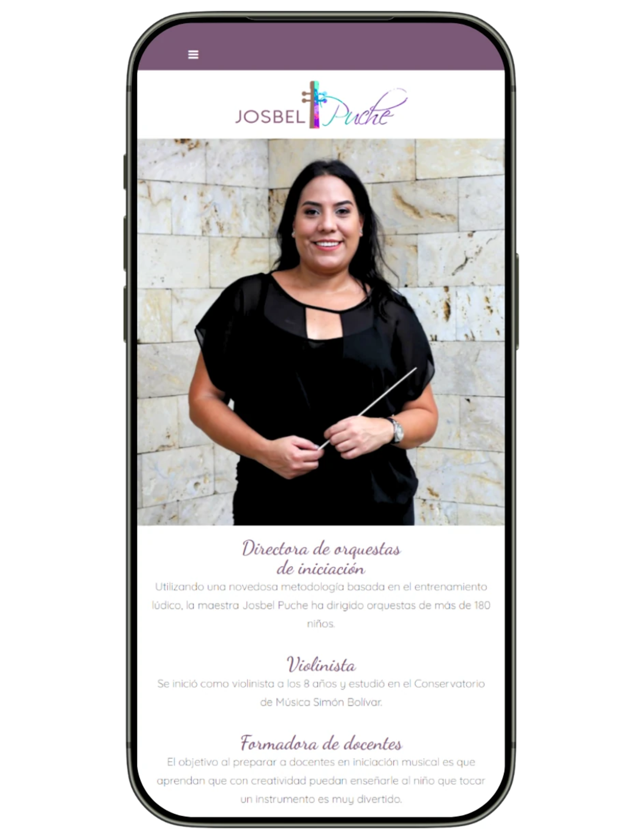 Móvil del sitio web de Josbel Puche